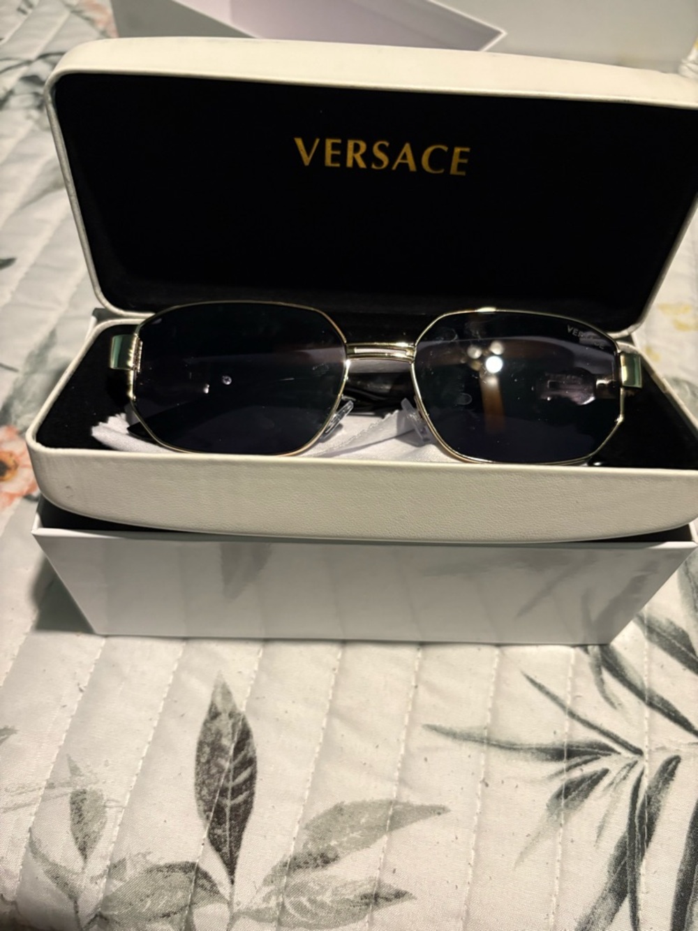 Versace Gold Metal Sunglasses with Black Lenses